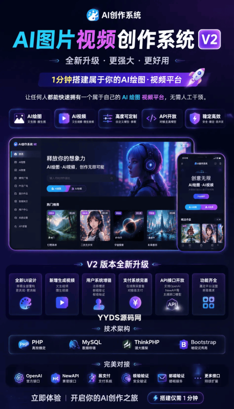 AI图片视频创作系统 v2-基于网站源码,游戏源码,小程序源码,Ai源码,网站开发,主题源码,软件开发,游戏辅助,游戏科技,手机软件,苹果系统,安卓软件等沃尔特网络科技工作室